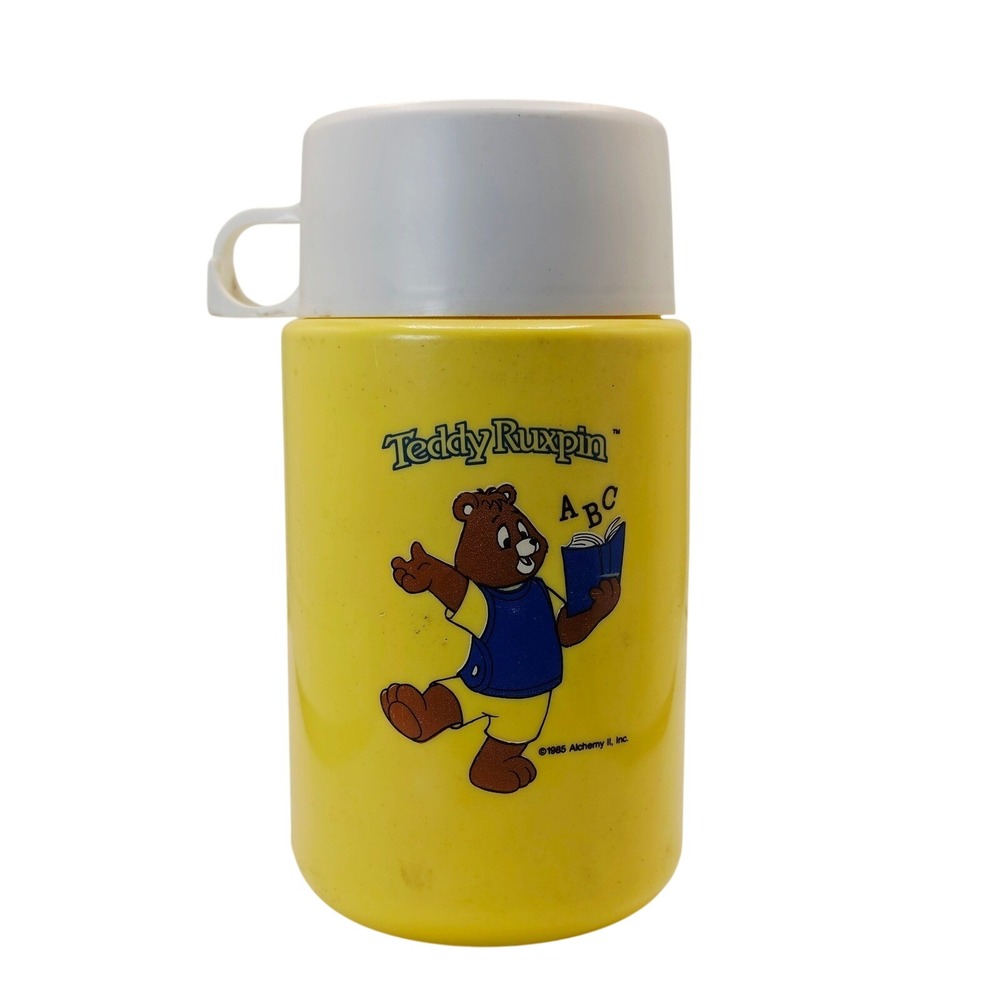 Vintage 1985 Teddy Ruxpin Thermos Model 3700 Yellow 10oz Insulated Cup Lid